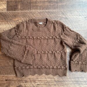 Cozy Brown Crop Cable Knit Sweater